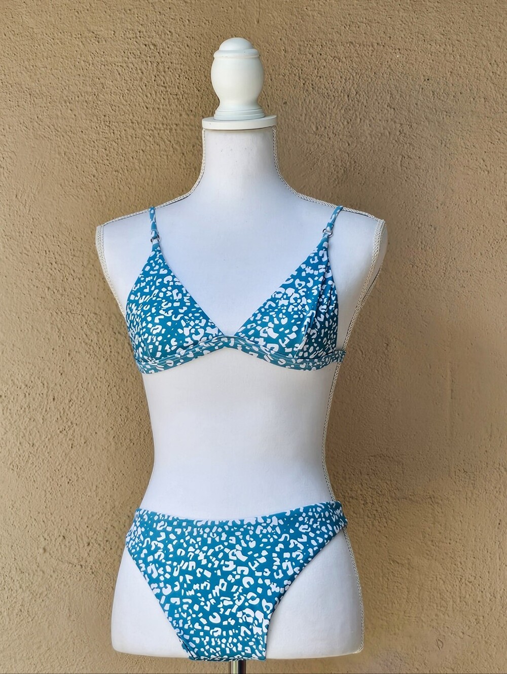 Blue and White Spotted Triangle Bikini